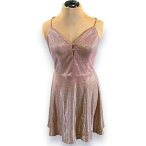 Speechless Pink Glitter V Neck Fit & Flare Formal Dress Size 15 Homecoming Dance